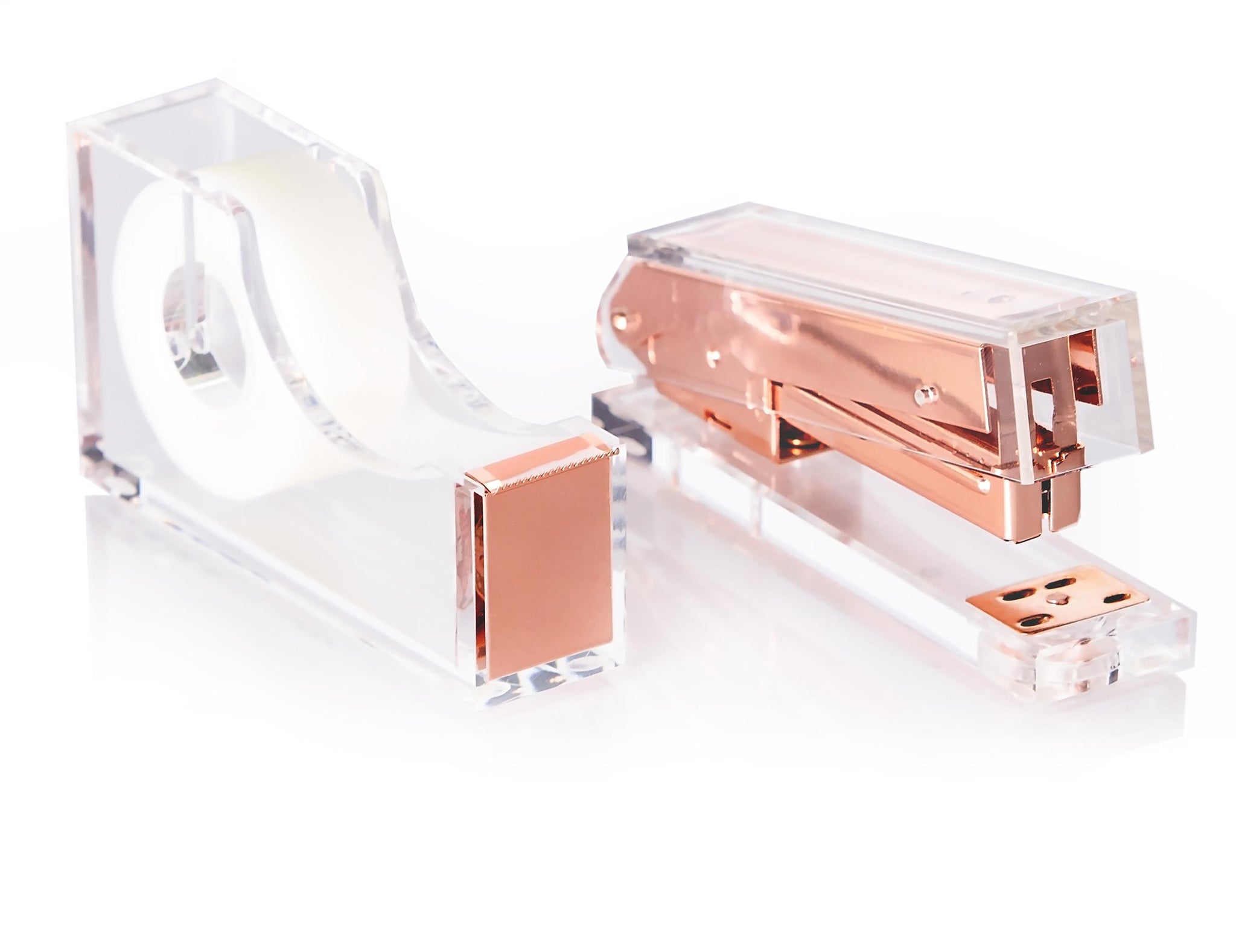 Rose Gold Stapler and Tape Dispenser Set – Punch & Stick